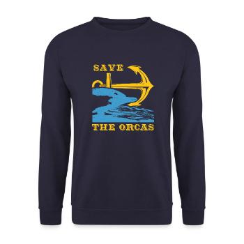 SAVE DOLPHINS THE ORCAS - Unisex Sweatshirt - navy - Front - Alina (178cm) & Michal (187cm)