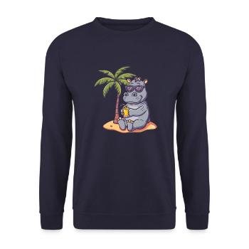 Palmier d’été de l’île Hippopotamus - Sweat-shirt Unisexe - marine - Devant - Alina (178cm) & Michal (187cm)