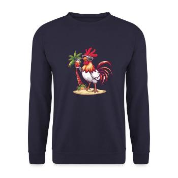 Hahn Sommer Strand Comic - Unisex Pullover - Navy - Vorne - Alina (178cm) & Michal (187cm)