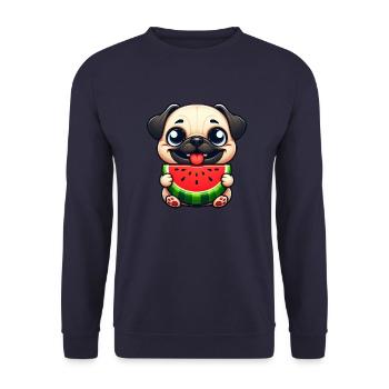 Cute Dog Pug Watermelon Summer Fruit Melon - Unisex Sweatshirt - navy - Front - Alina (178cm) & Michal (187cm)