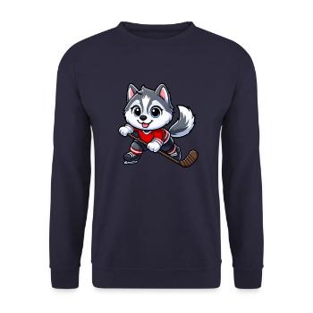 Niedlicher Hund Husky Eishockeyspieler Cartoon - Unisex Pullover - Navy - Vorne - Alina (178cm) & Michal (187cm)