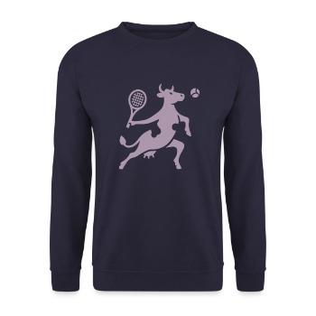 Kuhtennis Tennisspieler Silhouette Minimalistisch - Unisex Pullover - Navy - Vorne - Alina (178cm) & Michal (187cm)