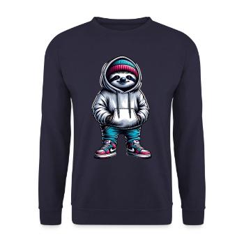 Cooler Faultier Mit Hoodie Und Sneakern - Unisex Pullover - Navy - Vorne - Alina (178cm) & Michal (187cm)