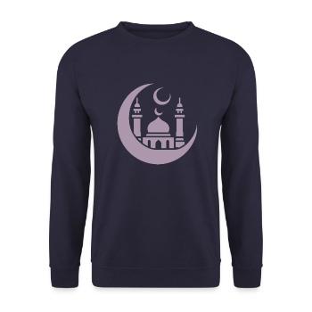 Silhouette de mosquée avec croissant de lune : Art islamique - Sweat-shirt Unisexe - marine - Devant - Alina (178cm) & Michal (187cm)