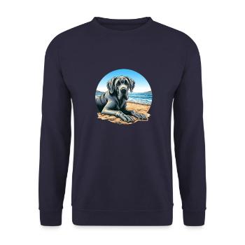 Great Dane On The Beach - Unisex Sweatshirt - navy - Front - Alina (178cm) & Michal (187cm)