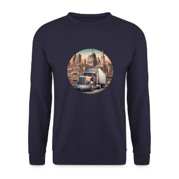 American Truck 18 Wheller LKW Big Rig Trucking - Unisex Pullover - Navy - Vorne - Alina (178cm) & Michal (187cm)