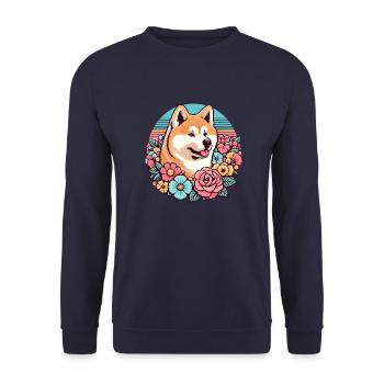 Akita Inu Retro Pastell Blumen - Unisex Pullover - Navy - Vorne - Alina (178cm) & Michal (187cm)