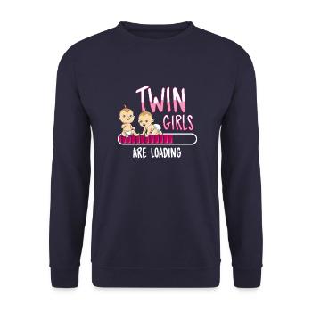 Twin Girls loading Schwangerschaft Zwillinge Babys - Unisex Pullover - Navy - Vorne - Alina (178cm) & Michal (187cm)
