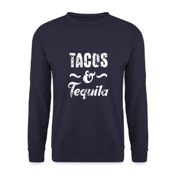 Tacos & Tequila - mexikanisches Essen - Unisex Pullover - Navy - Vorne - Alina (178cm) & Michal (187cm)