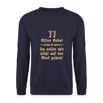 11. Gebot - Du sollst mir nicht auf den Sack gehen - Unisex Pullover - Navy - Vorne - Alina (178cm) & Michal (187cm)