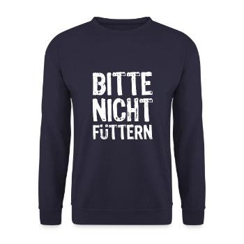 Bitte nicht füttern - Ironie - Spruch - Unisex Pullover - Navy - Vorne - Alina (178cm) & Michal (187cm)