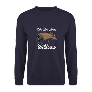 Ich bin eine Wildsau - Wildschwein - Unisex Pullover - Navy - Vorne - Alina (178cm) & Michal (187cm)