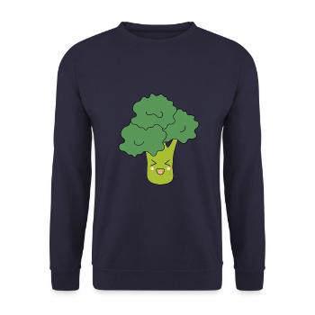 Kawaii Brokkoli Gemüse vegan - Unisex Pullover - Navy - Vorne - Alina (178cm) & Michal (187cm)