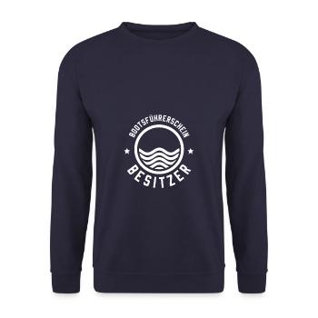 Bootsführerschein Besitzer Meer See Segeln Kapitän - Unisex Pullover - Navy - Vorne - Alina (178cm) & Michal (187cm)