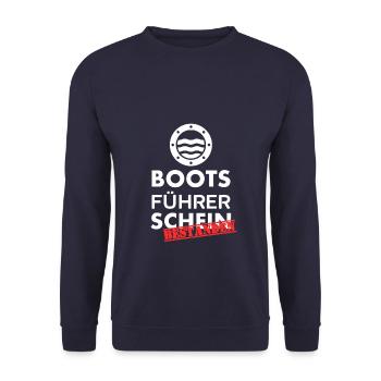 Bootsführerschein bestanden Boot Meer Motorboot - Unisex Pullover - Navy - Vorne - Alina (178cm) & Michal (187cm)