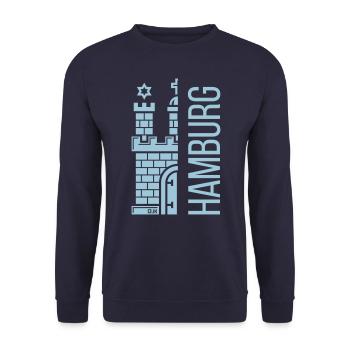 Hamburg – Wappen (Gestürzt) - Unisex Pullover - Navy - Vorne - Alina (178cm) & Michal (187cm)