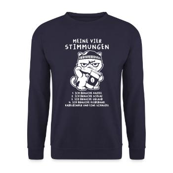 Lustige Katze Stimmung Kaffee Büro Geschenk Fun - Unisex Pullover - Navy - Vorne - Alina (178cm) & Michal (187cm)
