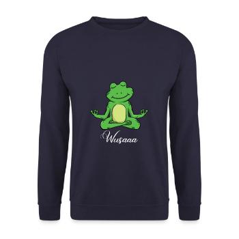 Auszeit Durchatmen Wusaaa Frosch - Unisex Pullover - Navy - Vorne - Alina (178cm) & Michal (187cm)