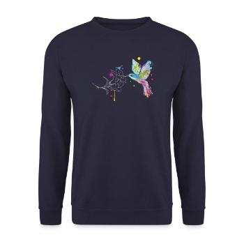 Kolibri und Blüte - Unisex Pullover - Navy - Vorne - Alina (178cm) & Michal (187cm)