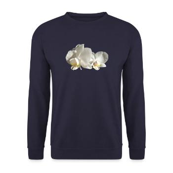 Orchidee weiß - Unisex Pullover - Navy - Vorne - Alina (178cm) & Michal (187cm)