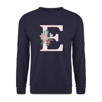 Buchstabe E mit Blume rosa - Unisex Pullover - Navy - Vorne - Alina (178cm) & Michal (187cm)