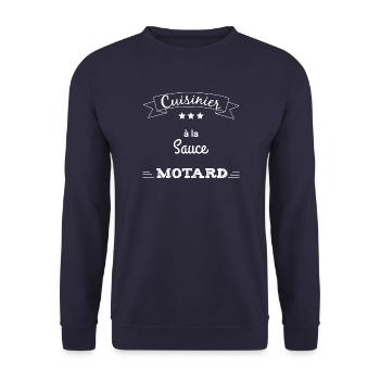 Cadeau humour cuisinier motard - Sweat-shirt Unisexe - marine - Devant - Alina (178cm) & Michal (187cm)