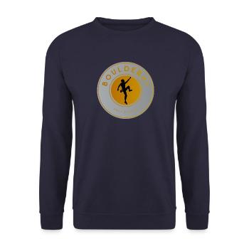 Bouldern: Kletter-Silhouette, Boulder-King - Unisex Pullover - Navy - Vorne - Alina (178cm) & Michal (187cm)