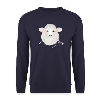 funny sheep with balls of wool and knitting needles - Unisex Sweatshirt - navy - Front - Alina (178cm) & Michal (187cm)