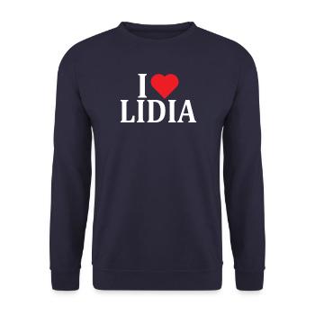name t-shirt I love Lidia t-shirt gift idea - Unisex Sweatshirt - navy - Front - Alina (178cm) & Michal (187cm)