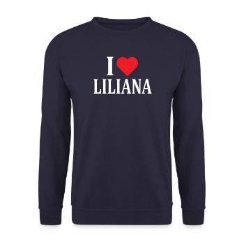 name t-shirt I love Liliana t-shirt gift idea - Unisex Sweatshirt - navy - Front - Alina (178cm) & Michal (187cm)