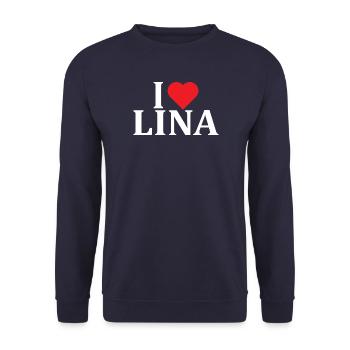 T-Shirt Name Lina T-Shirt Geschenkidee - Unisex Pullover - Navy - Vorne - Alina (178cm) & Michal (187cm)