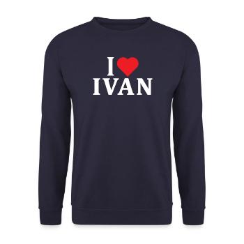 Name T-Shirt I love Ivan T-Shirt Geschenkidee - Unisex Pullover - Navy - Vorne - Alina (178cm) & Michal (187cm)