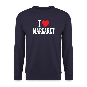 nom du t-shirt J’aime Margaret idée cadeau de t-shirt - Sweat-shirt Unisexe - marine - Devant - Alina (178cm) & Michal (187cm)