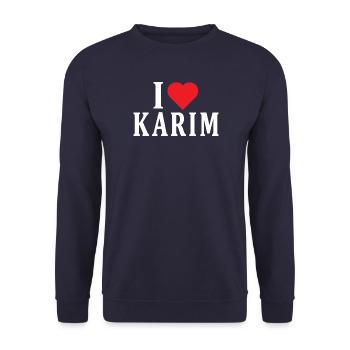 t-shirt name I love Karim t-shirt gift idea - Unisex Sweatshirt - navy - Front - Alina (178cm) & Michal (187cm)
