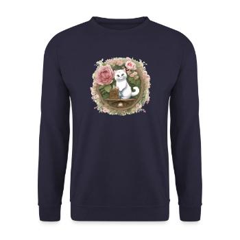 Floraler Katzenkuchen in Rosen - Unisex Pullover - Navy - Vorne - Alina (178cm) & Michal (187cm)