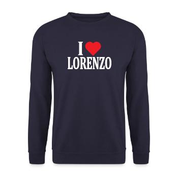 nom du t-shirt J’aime Lorenzo idée cadeau t-shirt - Sweat-shirt Unisexe - marine - Devant - Alina (178cm) & Michal (187cm)