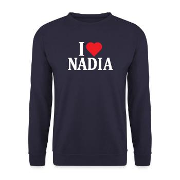 T-Shirt Name I Love Nadia T-Shirt Geschenkidee - Unisex Pullover - Navy - Vorne - Alina (178cm) & Michal (187cm)
