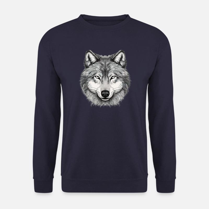 Wolfskopf, gezeichnetes Kunstwerk - Unisex Pullover - Navy