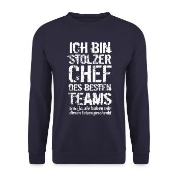 Ich bin stolzer Chef des besten Teams - Spruch - Unisex Pullover - Navy - Vorne - Alina (178cm) & Michal (187cm)