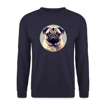 Hund Mops Polygon Geometrie - Unisex Pullover - Navy - Vorne - Alina (178cm) & Michal (187cm)