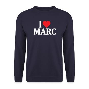 t-shirt I love Marc t-shirt gift idea - Unisex Sweatshirt - navy - Front - Alina (178cm) & Michal (187cm)