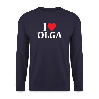 T-Shirt Ich liebe Olga T-Shirt Geschenkidee - Unisex Pullover - Navy - Vorne - Alina (178cm) & Michal (187cm)