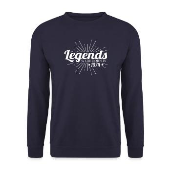 1974 Geburtstag Sprüche Legende Retro - Unisex Pullover - Navy - Vorne - Alina (178cm) & Michal (187cm)