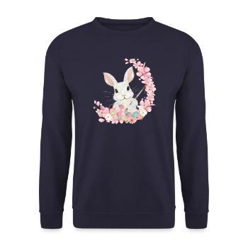 white easter bunny with flowers and brush for easter - Unisex Sweatshirt - navy - Front - Alina (178cm) & Michal (187cm)