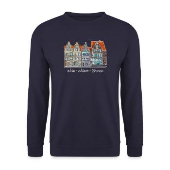 Bremen Market, Drawing, Germany - Unisex Sweatshirt - navy - Front - Alina (178cm) & Michal (187cm)