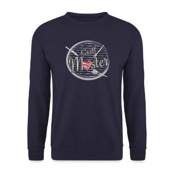 A barbecue with barbecue utensils and heart-shaped meat - Unisex Sweatshirt - navy - Front - Alina (178cm) & Michal (187cm)