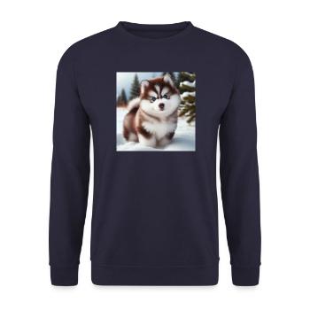 Siberian husky puppy in the snow - Unisex Sweatshirt - navy - Front - Alina (178cm) & Michal (187cm)