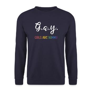 LGBT Pride Month - G.A.Y - Girls are yummy - Unisex Sweatshirt - navy - Front - Alina (178cm) & Michal (187cm)