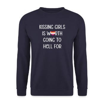 LGBT Pride Month - Küssende Mädchen - Lesbisches Paar - Unisex Pullover - Navy - Vorne - Alina (178cm) & Michal (187cm)