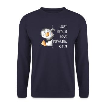 Pingouin Drolliger J’aime vraiment les pingouins - Sweat-shirt Unisexe - marine - Devant - Alina (178cm) & Michal (187cm)